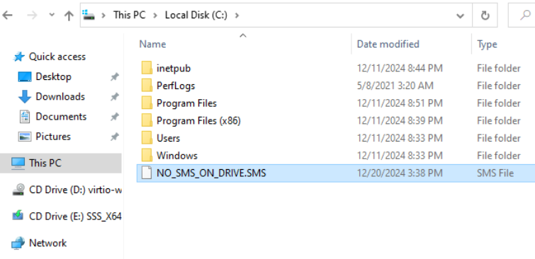 NO_SMS_ON_DRIVE.SMS file created on C: Drive